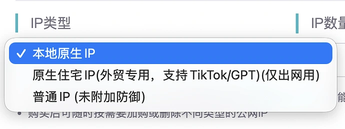 雨云住宅 IP 选项标注“仅出网用”
