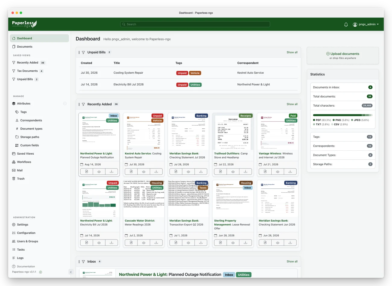 Paperless-ngx 官方示例中的文档仪表盘